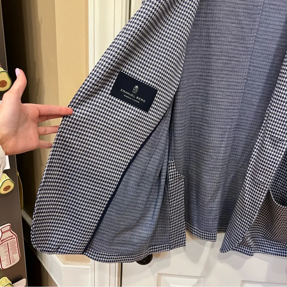 NWOT Emanuel Berg Deconstructed Shirt Jacket 52 Houndstooth Blue Navy Men’s